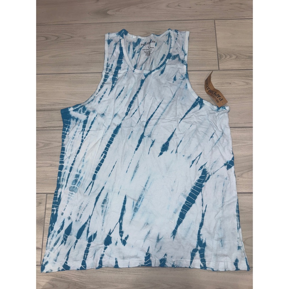 Paperbacks Mens Hand Dyed Tie Dye Tank Top Blue White Cotton Sleeveless Shirt L
